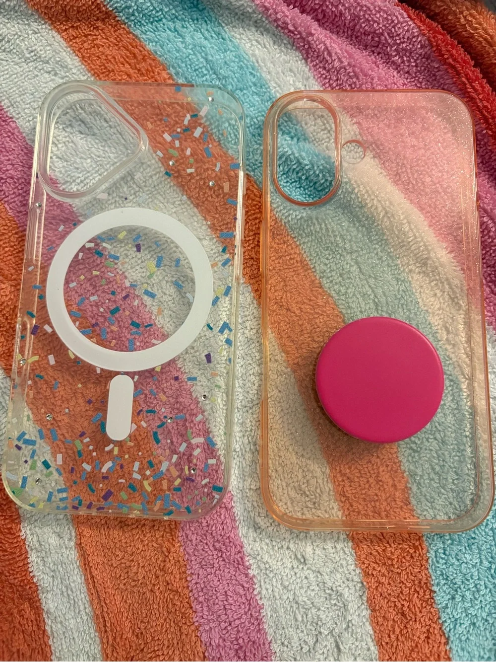Clear Confetti MagSafe-Compatible Phone Case with Pink PopGrip